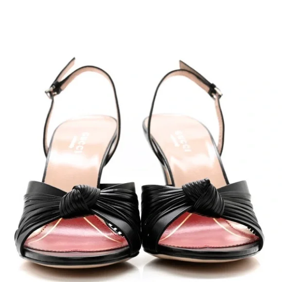 Gucci Nappa Crawford Strap Sandal Heels in Black Size 37.5